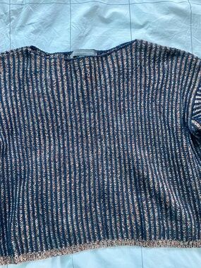 French Connection Multicolor Striped Knit Top - Navy, Orange & Cream